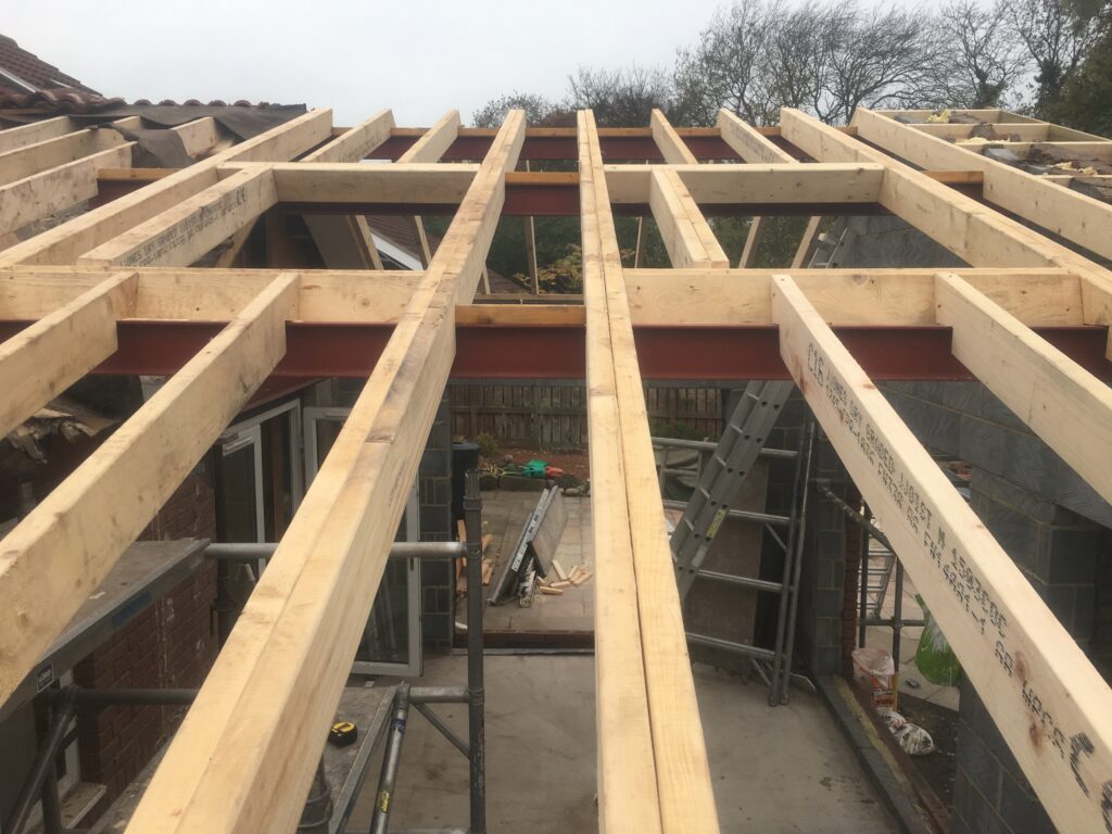 Monmouth Court: roof structure during construction