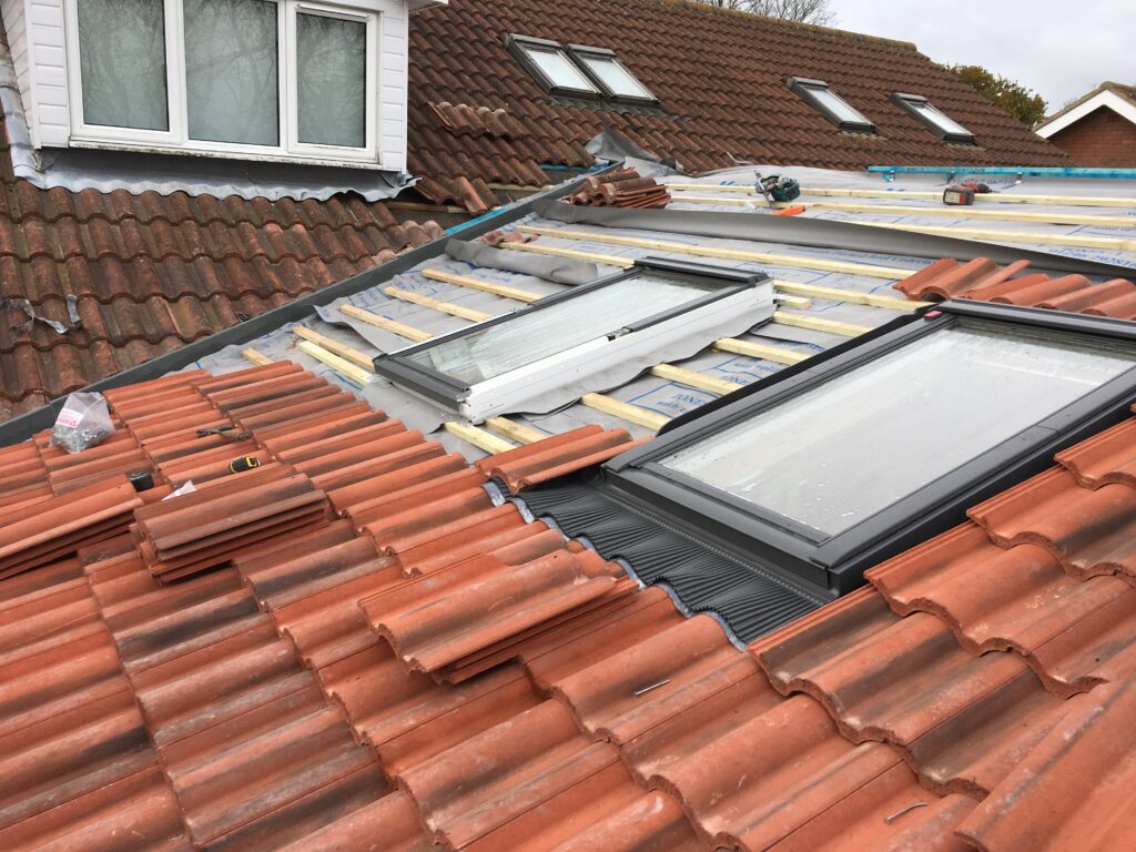 Monmouth Court: rooflights and tiling during construction
